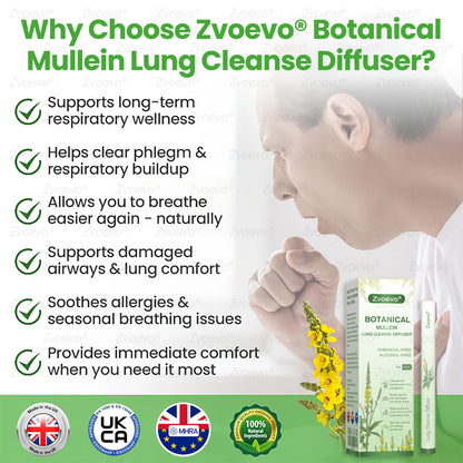 ✅UK Owned and Operated：Zvoevo® Botanical Mullein Lung Cleanse Diffuser (💝 Cough, wheezing, shortness of breath, sputum, stuffy nose, bronchitis, bronchitis, allergy symptoms, lung discomfort💝)